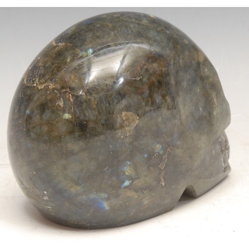 3455 - Memento Mori - a labradorite skull carving, 9.5cm high