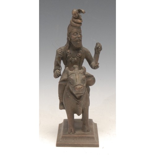 3420 - Indian School (19th/early 20th century), a brown patinated bronze, Yama or Yamraj, depicted with att... 