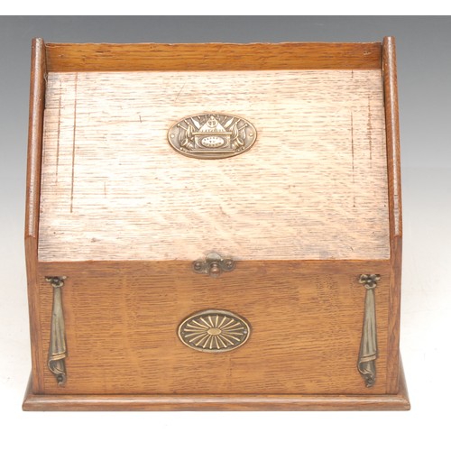 3466 - Nelson and The Napoleonic Wars - an Edwardian oak desk top stationery box, the hinged retractable co... 