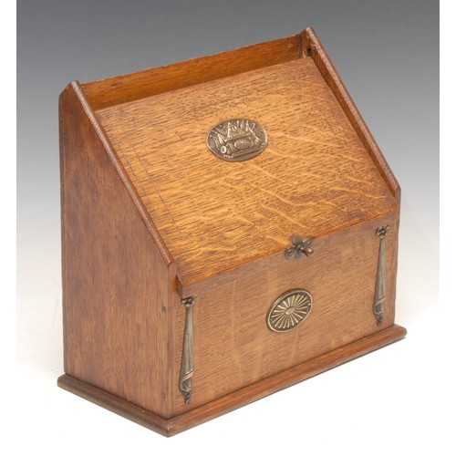 3466 - Nelson and The Napoleonic Wars - an Edwardian oak desk top stationery box, the hinged retractable co... 