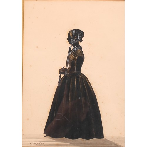 4035 - S Metford (19th century), a silhouette, of a young lady, full-length facing to dexter, watercolour h... 