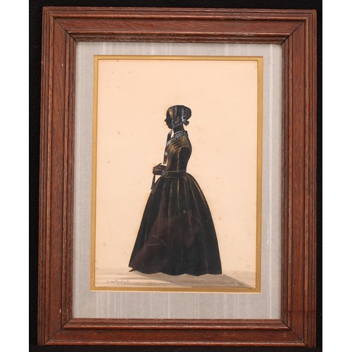 4035 - S Metford (19th century), a silhouette, of a young lady, full-length facing to dexter, watercolour h... 