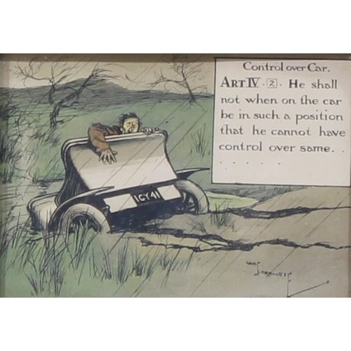 4011 - Charles J Crombie (1885 - 1967), after, a set of eight, Motoring Caricatures, monochrome prints, 14.... 