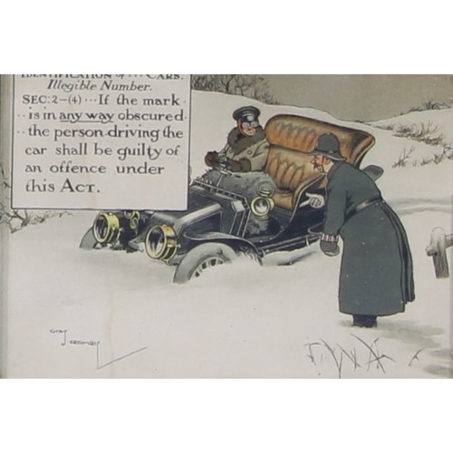 4011 - Charles J Crombie (1885 - 1967), after, a set of eight, Motoring Caricatures, monochrome prints, 14.... 