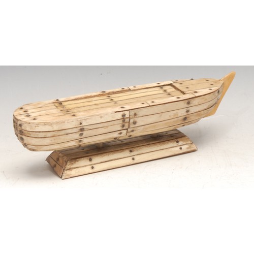 3012 - A bone prisoner of war type model, of a ship's hull, 19.5cm long, 5.5cm high