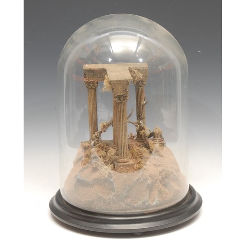 3085 - A Grand Tour style library model, of a ruin, glass dome, 38cm high overall