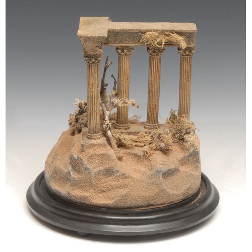 3085 - A Grand Tour style library model, of a ruin, glass dome, 38cm high overall