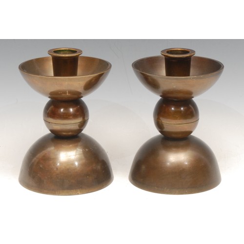 3459 - Modern Design - A pair of 20th century cast metal ball-knop candlesticks, bulbous form, each 13.5cm ... 