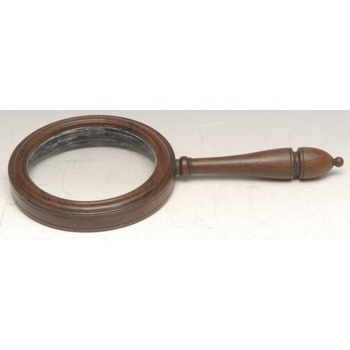 3076 - A George/William IV rosewood artist's reducing glass, concave lens, turned border and handle, 30cm l... 