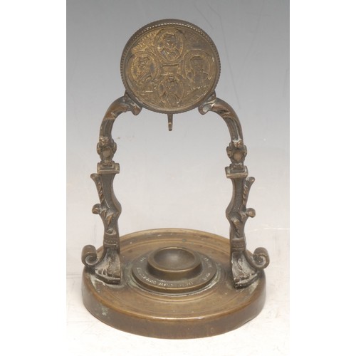 3360 - British Politics - The Repeal of the Corn Laws - an early Victorian bronze pocket watch stand, crest... 