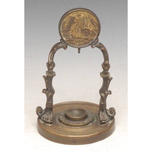 3360 - British Politics - The Repeal of the Corn Laws - an early Victorian bronze pocket watch stand, crest... 