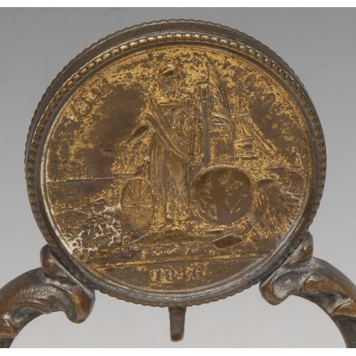 3360 - British Politics - The Repeal of the Corn Laws - an early Victorian bronze pocket watch stand, crest... 