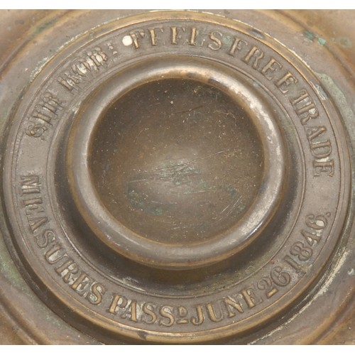 3360 - British Politics - The Repeal of the Corn Laws - an early Victorian bronze pocket watch stand, crest... 