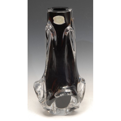 3653 - A Belgian Val St Lambert shaped vase, clear glass with violet underlay, monogrammed VSL and dated 30... 