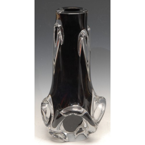 3653 - A Belgian Val St Lambert shaped vase, clear glass with violet underlay, monogrammed VSL and dated 30... 