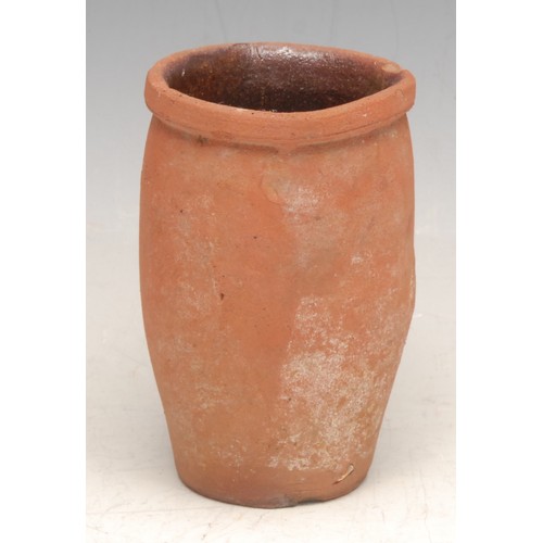 3608 - A 19th century provincial earthenware flower vase, of small and neat proportions, 10cm high