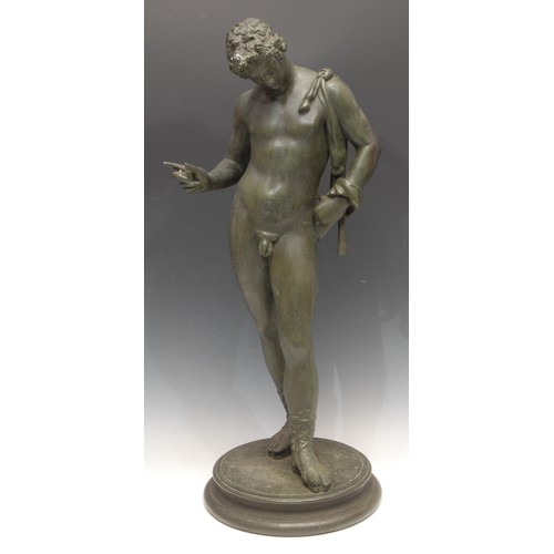 3435 - Italian Grand Tour School (19th century), a verdisgris patinated bronze, Narcissus, after the antiqu... 