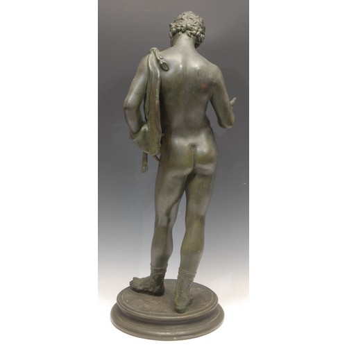 3435 - Italian Grand Tour School (19th century), a verdisgris patinated bronze, Narcissus, after the antiqu... 