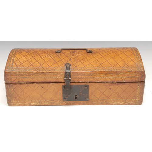 3615 - A 19th century tooled leather document box, hinged domed cover, 26cm wide