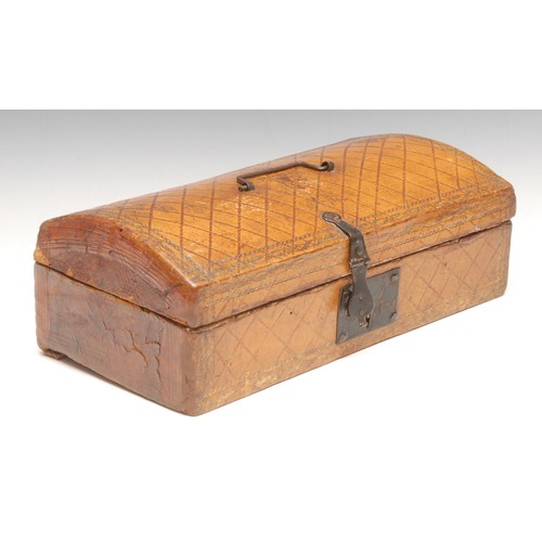 3615 - A 19th century tooled leather document box, hinged domed cover, 26cm wide