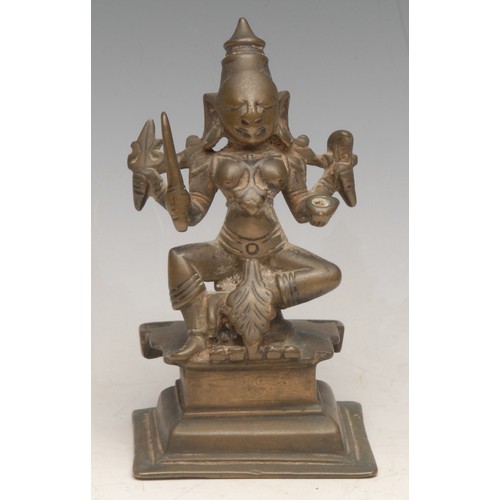 3330 - An Indian bronze merti, cast as Shiva, rectangular base, 11cm high, 19th century