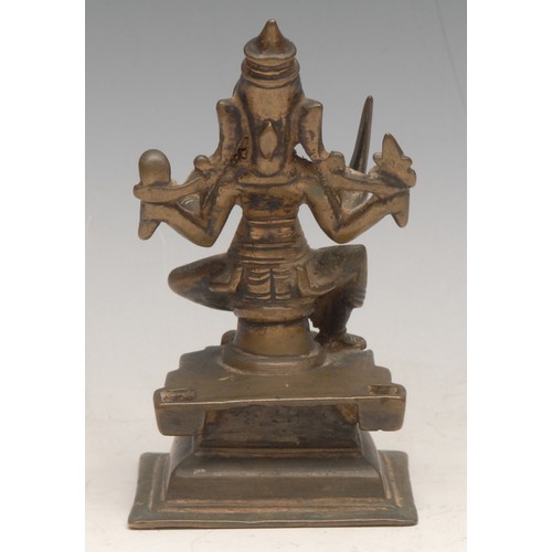 3330 - An Indian bronze merti, cast as Shiva, rectangular base, 11cm high, 19th century