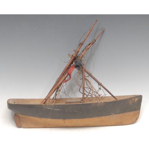 3392 - Folk Art - a softwood model fishing boat, 27cm long