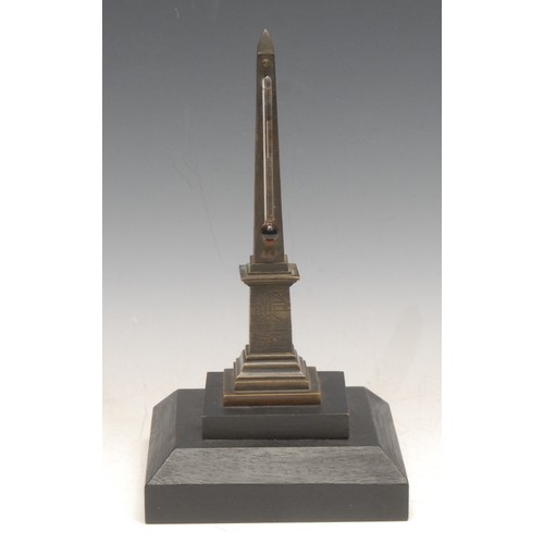 3567 - A 19th century French bronze novelty desk thermometer, in the Grand Tour taste as an obelisk, steppe... 