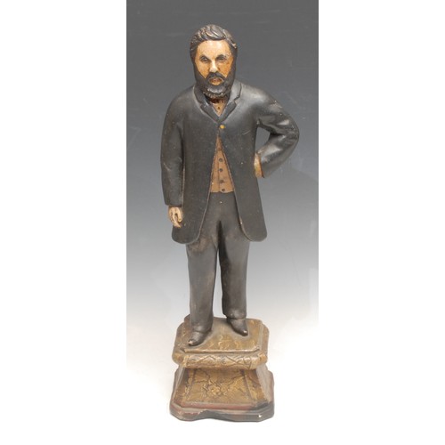 3606 - A 19th century plaster figure, of a statesman, he stands upon a faux marble plinth, 40cm high, impre... 