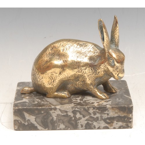 3403 - French School (19th century), a gilt bronze, of a rabbit, rectangular marble base, 11cm wide