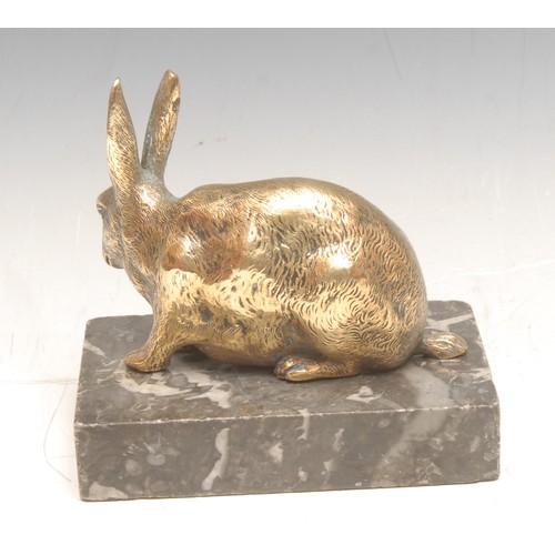 3403 - French School (19th century), a gilt bronze, of a rabbit, rectangular marble base, 11cm wide