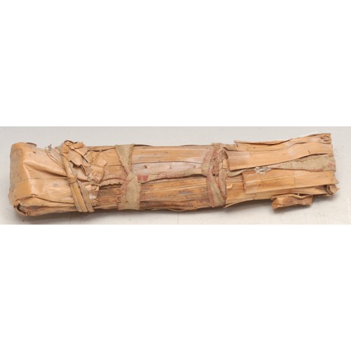 3793 - Antiquities - a mummified object, wrapped and bound, 19cm long