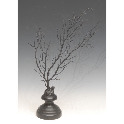 3800 - Natural History - a black coral specimen, mounted for display, 33cm high overall