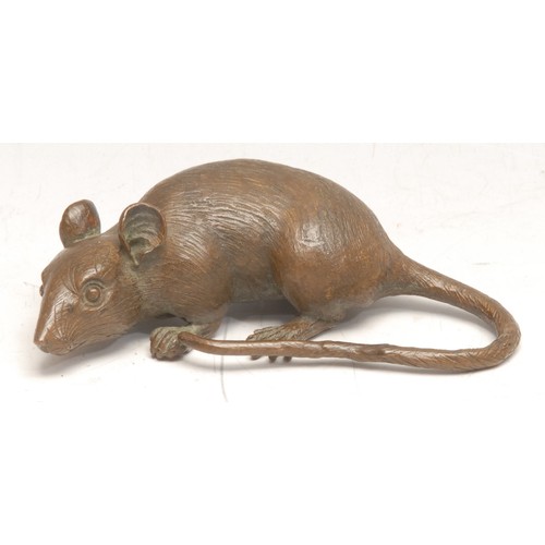 3440 - Japanese School (Meiji Period), a brown patinated bronze, of a rat, signed, 9cm long