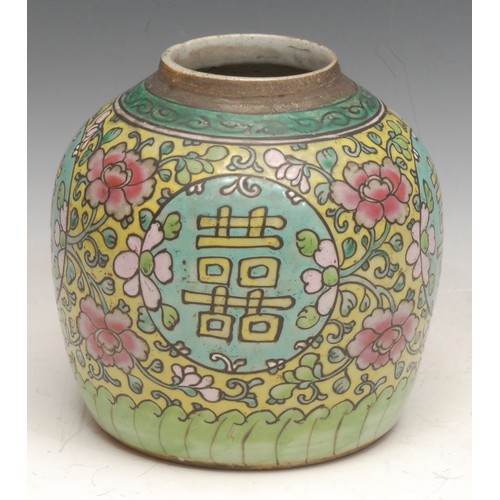 3006 - A 19th/early 20th century Chinese ovoid ginger jar, painted in polychrome enamels with flowers and d... 