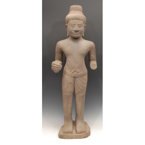 3343 - Antiquities - a Cambodian sandstone figure, Buddha, standing, 79cm high