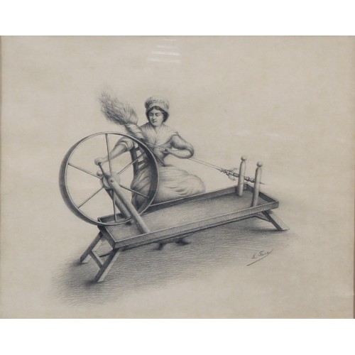 4055 - French School (18th Century)
A pair, Ropemakers, 
signed L. Faux?, charcoal drawings, 41cm x 50cm