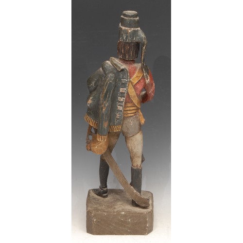 3501 - Treen - a 19th/early 20th century softwood carving of a French soldier, painted in polychrome, 45cm ... 