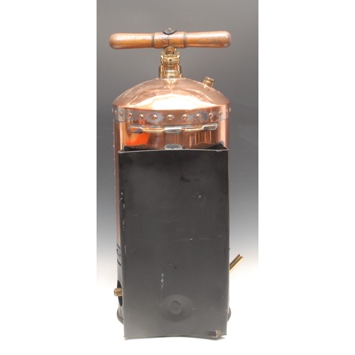 3283 - An early 20th century French copper 8kg fire extinguisher, Zephyr, with manometer, wooden handle, 63... 