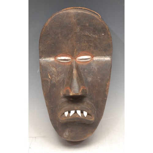 3763 - Tribal Art - a Dan mask, concave features with central ridge, picked out in white and earth pigments... 