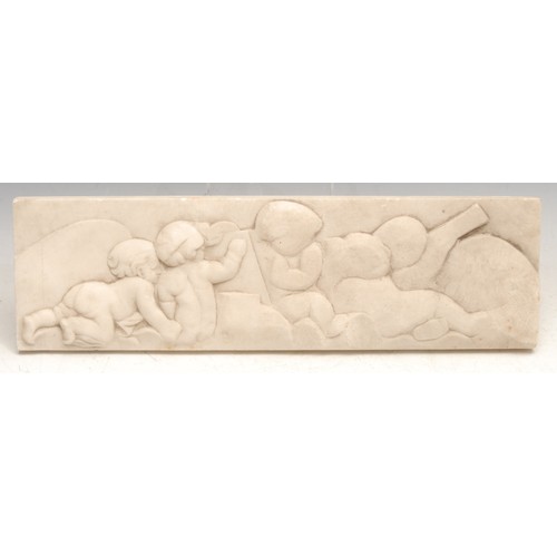 3337 - An Italian Grand Tour type marble bas relief panel, of putti, 30.5cm long