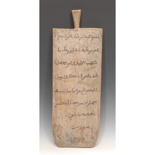 3749 - An African Islamic teaching board, inscribed with verse from the Quran [Koran], 52cm long, Sudan/Eth... 