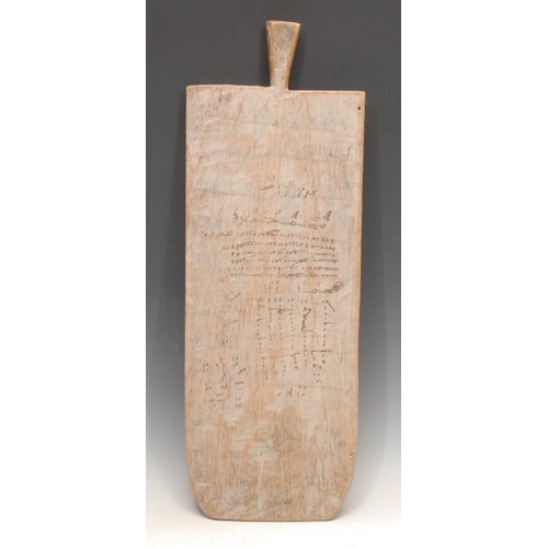 3749 - An African Islamic teaching board, inscribed with verse from the Quran [Koran], 52cm long, Sudan/Eth... 