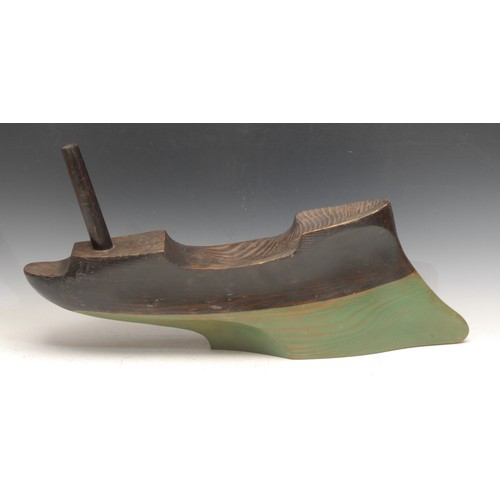 3680 - David Bradford (1945-present), Boat - Green/Black, signed in ink, dated 2001, 30cm high, 58cm long