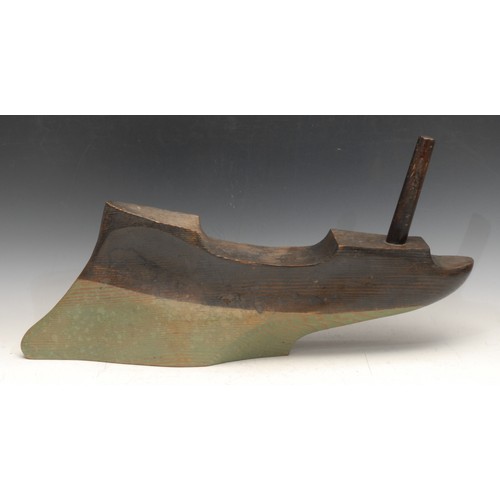 3680 - David Bradford (1945-present), Boat - Green/Black, signed in ink, dated 2001, 30cm high, 58cm long