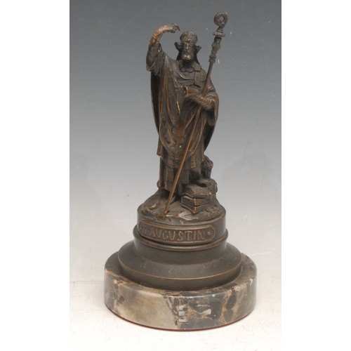 3399 - French School (19th century) a patinated bronze figure, of Saint Augustine, marble base, signed in t... 