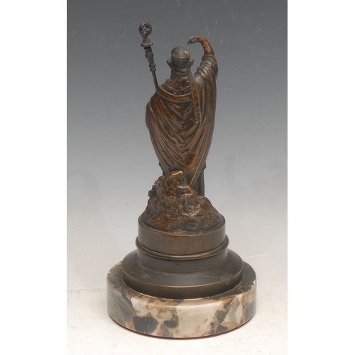 3399 - French School (19th century) a patinated bronze figure, of Saint Augustine, marble base, signed in t... 