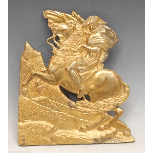 3539 - A 19th century bronze plaque, of Napoleon Crossing the Alps, cast in relief, 19cm x 17cm