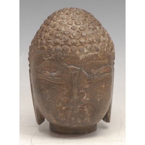 3547 - A 19th century Chinese stone carved head, of Buddha, 10cm high