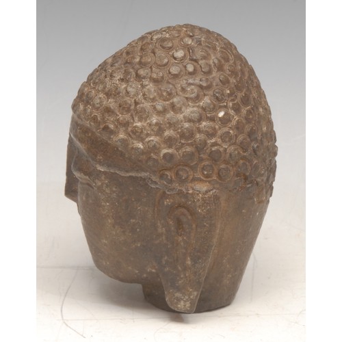 3547 - A 19th century Chinese stone carved head, of Buddha, 10cm high